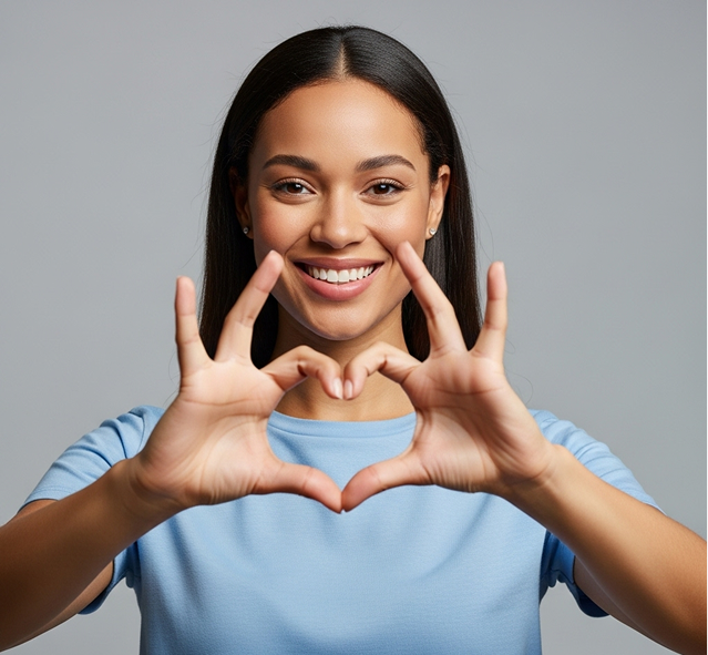 Lady making heart shape with here fingers